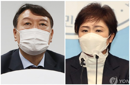 윤석열(왼쪽) 전 검찰총장과 이언주 전 국회의원. 연합뉴스